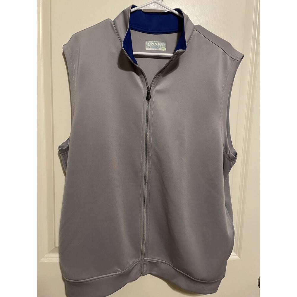 Pro Tour Golf Vest Mens Full Zip Gray Lightweight Pockets Medium Sleeveless
